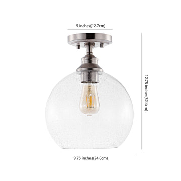 Marla 9.75" Bohemian Farmhouse Iron/Seeded Glass LED Semi Flush Mount - JONATHAN Y